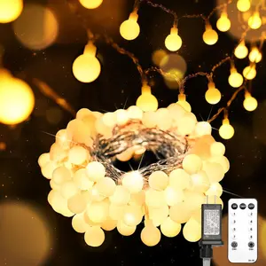 String Lights for Bedroom, 33ft 100 Led Connectable Globe Indoor String Lights, Hanging Fairy Lights Plug in with Remote for Classroom, Room, Dorm, Outdoor, Christmas Tree Decor, Warm White