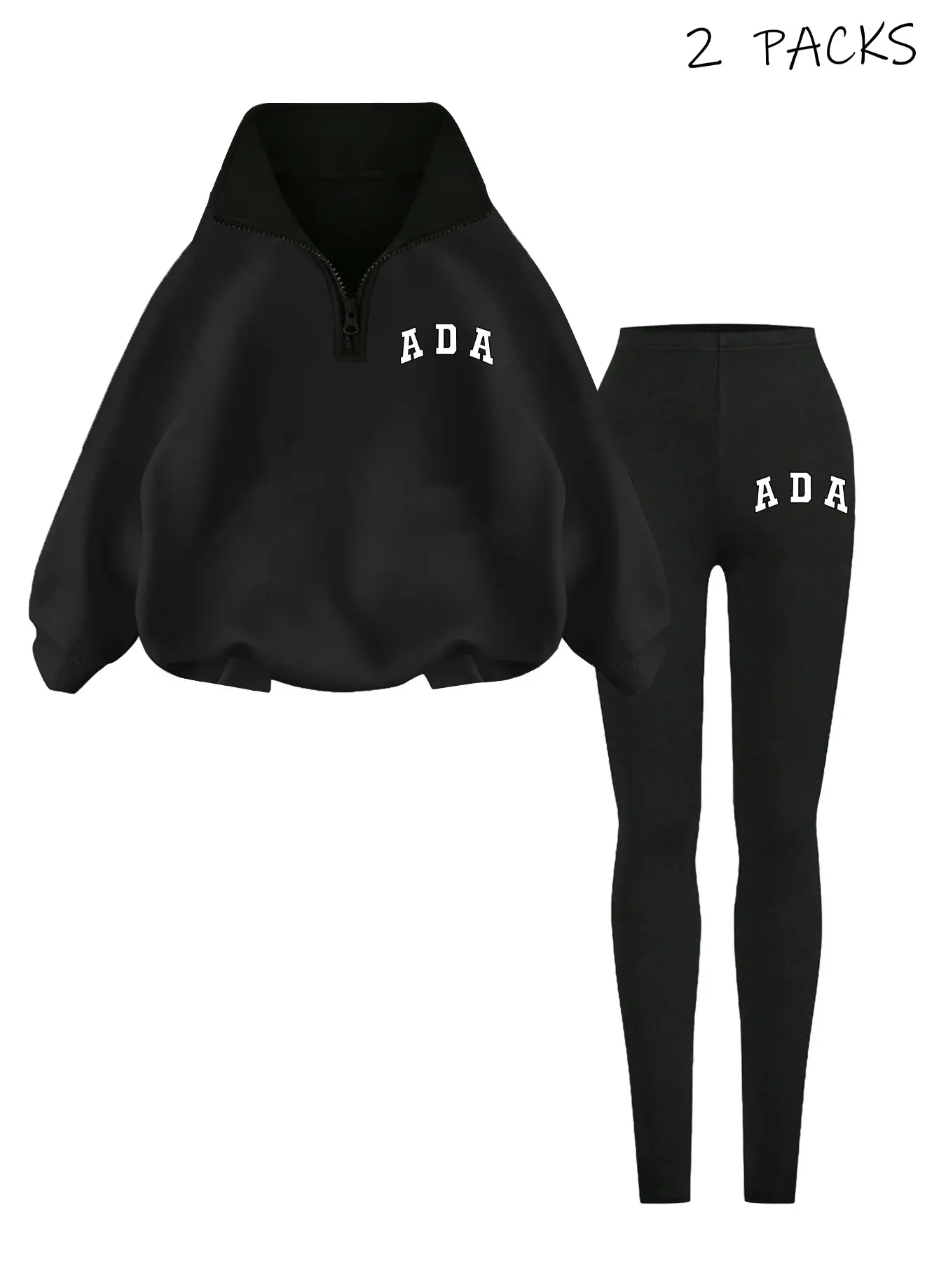 Women's Fashionable 2-Piece Set, Ada Print Hoodie & Elastic Yoga Pants, Casual Spring & Fall, Youth Streetwear, Casual Sportswear