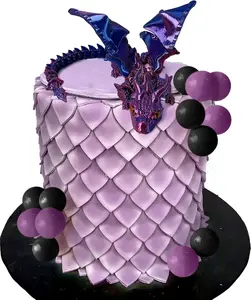 3D Purple Fantasy Dragon Cake Topper with Dragon Eggs & Purple Balls, Festive Cake Decor for Baby Shower & Birthday Party Supplies