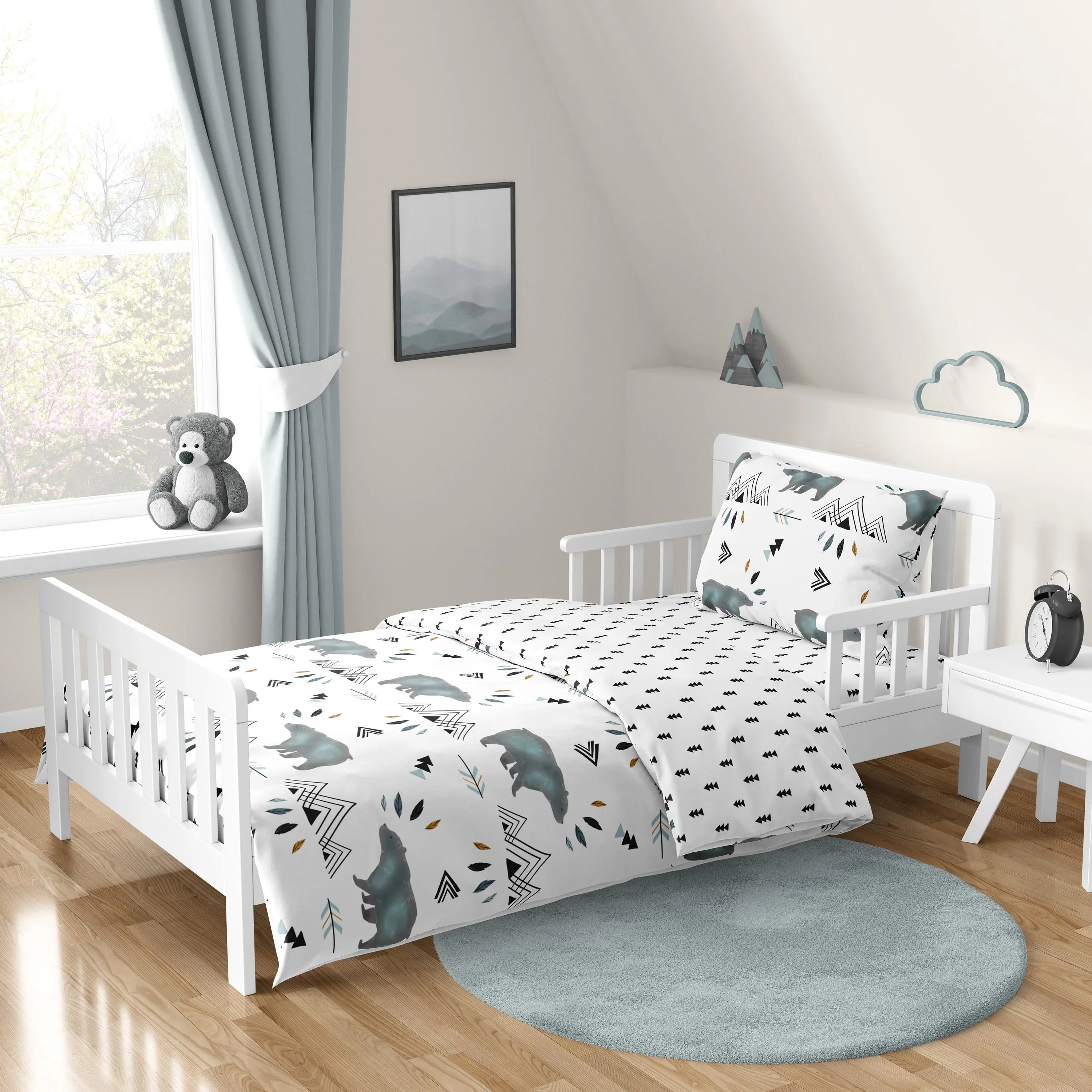 Sweet Jojo Designs Bear Mountain Watercolor Boy Toddler Kid Childrens Bedding Set 5 Pieces Comforter, Sham and Sheets