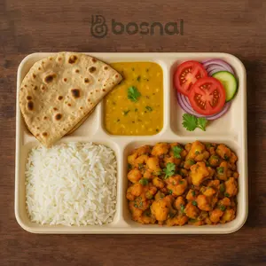 Bosnal - Sugarcane Bagasse Compostable Trays, 10 inch 5-Compartment, Rectangle