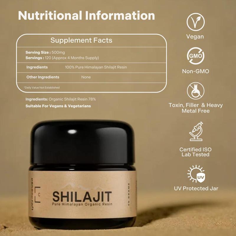 Pure Himalayan Organic Shilajit Resin Supplement - 500mg Max Potency, 85+ Trace Minerals, Humic & Fulvic Acid, Shilajit for Men & Women, Immune Support, Energy & Mental Clarity, 4 Month Supply, 60g