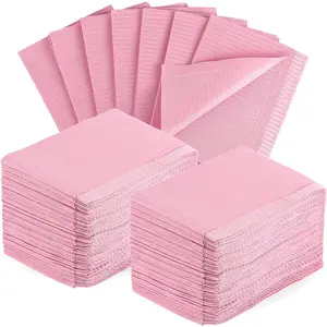 125 Pack 3 Ply Disposable Waterproof Pink Dental Bibs for Nail Salon, Dental Clinic, Pet Feeding, Tattoo Shop