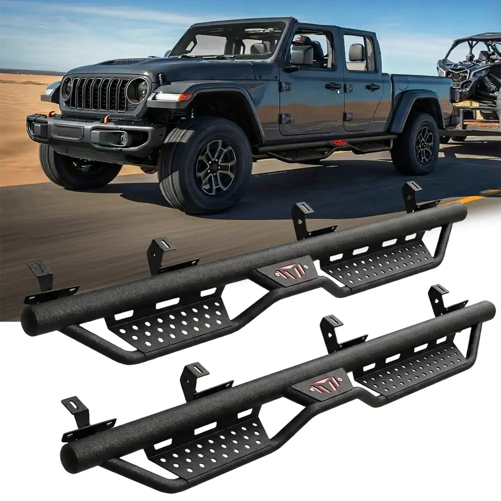 6" Powder Coated Running Boards for 2020-2026 Jeep Gladiator JT (4 Full Size Doors) - 2PCS 2-Stair Rust-Resistant Automotive Side Steps with DIY Installation Manual, Powder Coating