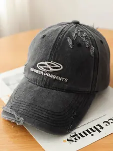 Unisex Street Trendy Letters Logo Embroidered Washed Denim Baseball Cap, Adjustable Hat, Casual Trendy Baseball Cap, Fashionable Hat for Men & Women for All Season