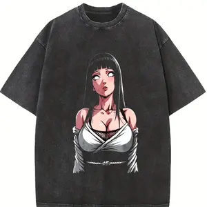 Hinata Hyuga - Double Printed Vintage Washed Tee Tanktop Unisex Anime Manga Washed Cotton T-shirt Gift For Anime Fan graphic 90s Top men  clothing Streetwear Menswear