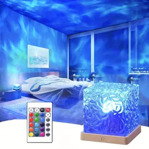 16-Color Ocean Wave Projector Light & Luminothe Square Lamp with Remote, 3D Holographic Water Ripple Ambient Lighting for Bedroom, Living Room, Meditation & Night Lighting