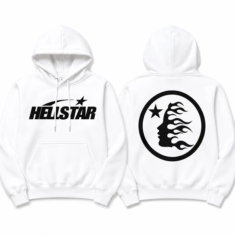 Hellstar Graphic Hoodie, Shooting Star Logo Pullover, Front Back Y2K Streetwear, Urban Fashion Gift