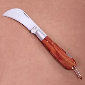 Classic Style Hawkbill Blade Lockback Knife with Wood Inlay Handle
