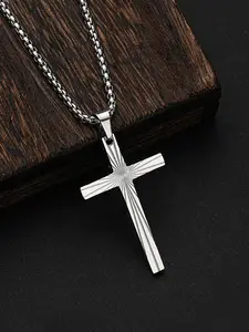 Stainless Steel Cross Pendant Necklace, Hip-Hop Style Light Cross Charm, High-End Fashion Accessory, Unique Design Jewelry, Cross Necklaces