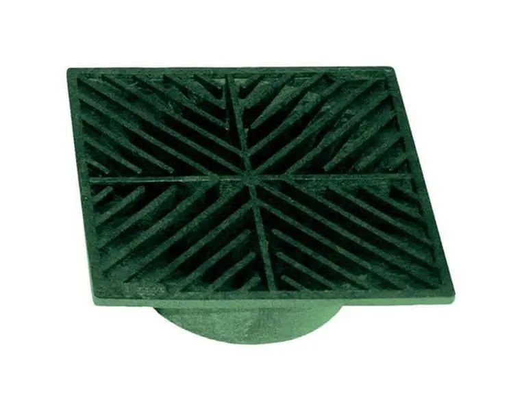 212 MAIN Heavy-Duty Durable Drain Grate - 7.5 in. Square Green Polyolefin, Pipe-Fitting, Heel-Proof, UV-Inhibitor, Fits 4" Sewer and Drain Pipe, 5.57 gpm, Suitable for Bicycles, Pedestrians