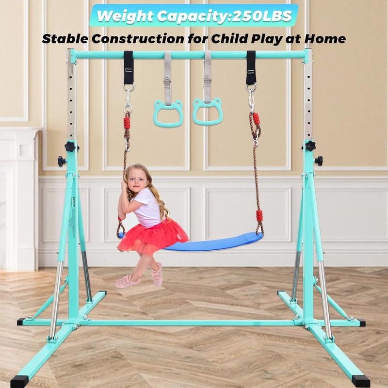 Foldable Gymnastics Bar,5FT Horizontal bar,Adjustable   bar for  Ages 3-15, Gymnastics bar,Triangle  Structure-Gym Equipment for