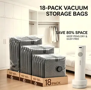 【2026 Upgraded】 Cordless Travel Vacuum-Sealing Storage Bags Set with Rechargeable Air Pump, 9/18-Pack Waterproof Reusable Shrinkable Suction Compressed Bags (2 Sizes), 140L/Min Powerful Air Removal, Ideal for Carry-On Suitcases, Shrinkable Storage Bags