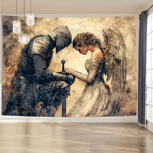 Angel Tapestry Knight Angel Backdrop Vintage Theme Wall Hanging Photography Background Religious Decor for Living Room Bedroom Indoor Outdoor Home Decoration
