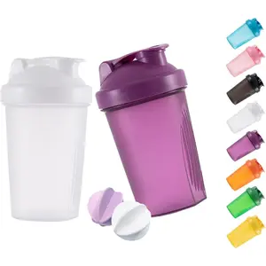 Shaker Bottle Protein Shakes and 16-Ounce/400ML Shakers Bottles with Whisk Balls,Non-BPA plastic(Purple+White(2PCS))