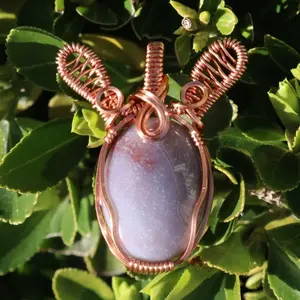 Copper Wire Wrapped Fancy Jasper Crystal Bunny Necklace Pendant