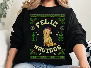 Funny Ugly Christmas Sweater, Feliz Navidog Golden Retriever Sweatshirt, Golden Dog Lover Gift