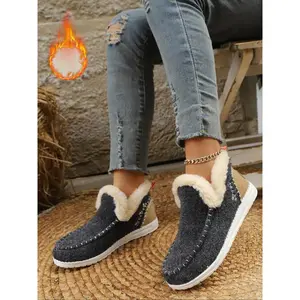 Women's Fashionable Patchwork Design Slip on Sneakers, Casual Comfortable Warm Soft Sole Shoes for Fall & Winter, Female All-match Round Toe Sports Shoes for Daily Wear