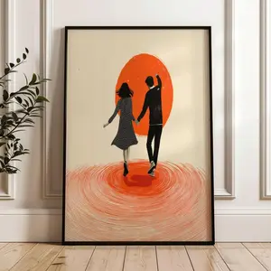 Dancing Couple Art, Modern Minimal Romance Print, Retro Record Player Poster 3