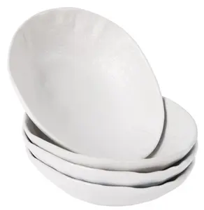 Pasta Bowls Set of 4, 17oz Serving Bowls for Kitchen, Soup Bowl, Large Stoneware Bowls for Festivals, Housewarming, Dinnerware, White,Large