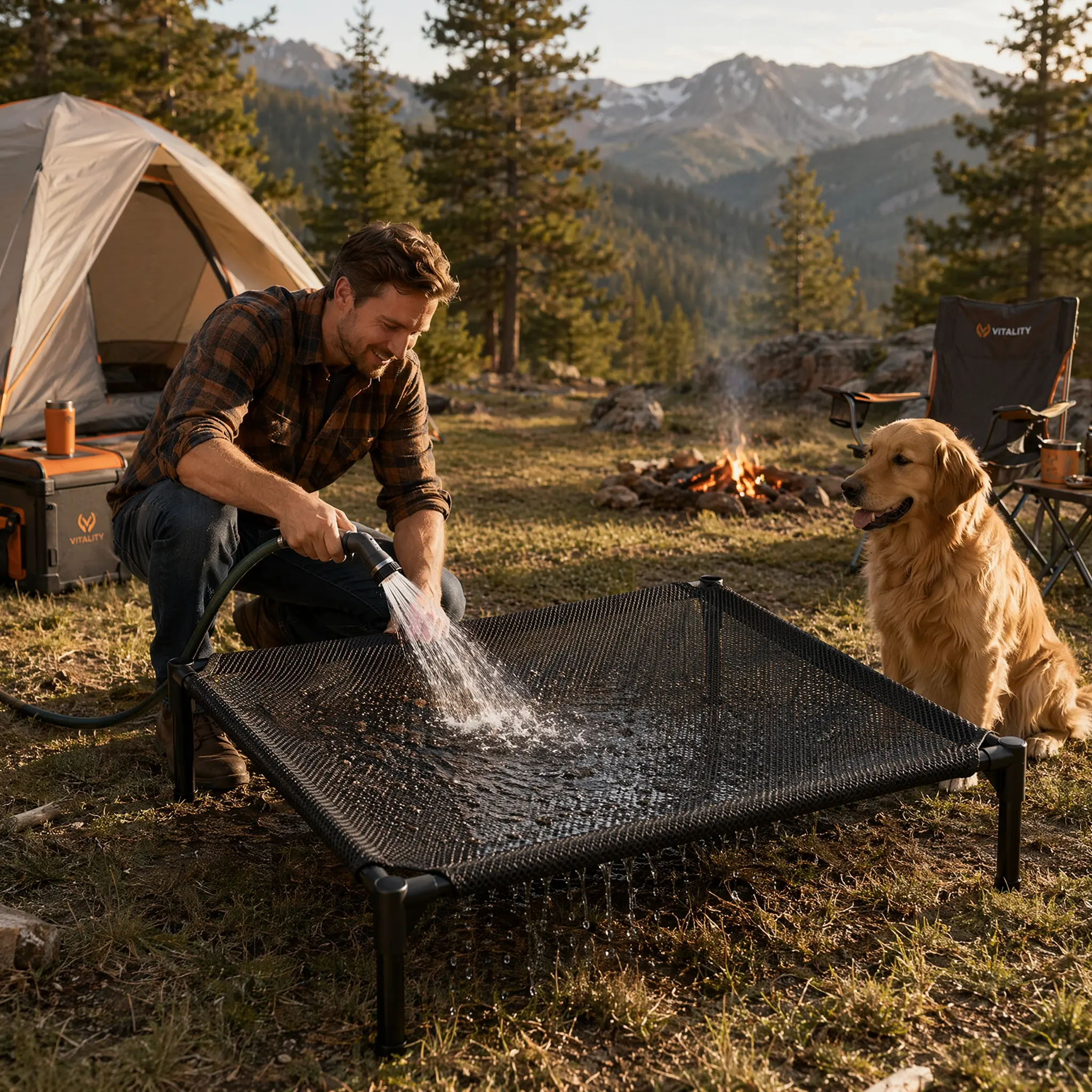 Raised Mesh Dog Bed with Mesh Fabric - Breathable, Odor-Free Pet Cot, Non-Slip Durable Frame, Quick-Wash Design, Portable for Indoor Living Room & Outdoor Camping, Airflow Boost to Keep Pets Off Cold Hard Floors