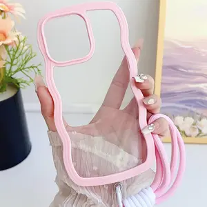 Wave Pattern Phone Case with Lanyard, 1 Count Anti-fall Wear-resistant Phone Case, Phone Accessories Compatible with iPhone 15 14 13 12 11 Pro Max X XR XS