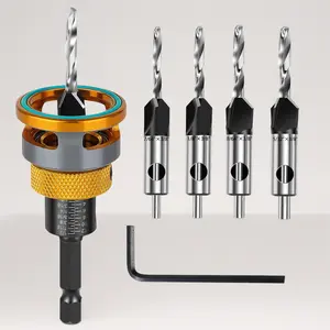 "Professional 4PCS Countersink Drill Bit Set with Adjustable Depth Stop & L-Shape Wrench |   High Carbon Steel Four Blades for Smooth Woodworking, Plastic & Wood Projects |   Essential Tool Kit for Perfect Flush Screws Every Time"