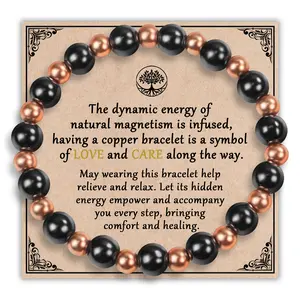 Magnetic Copper Bracelets for Men Magnetic Hematite Bracelet as Gifts for Her, Copper Jewelry with 3800 Gauss Magnets, Christmas Gifts for Mom Stretch Bead Braclets Pulseras Para Mujer