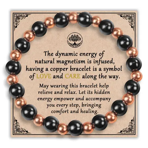 PEALICIOUS  Magnetic Copper Bracelets for Men Magnetic Hematite Bracelet as Gifts for Her, Copper Jewelry with 3800 Gauss Magnets, Christmas Gifts for Mom Stretch Bead Braclets Pulseras Para Mujer