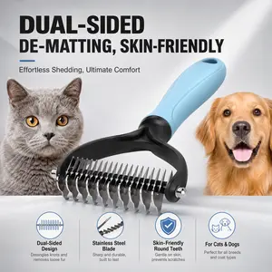 Pet Grooming Brush-Double Sided Hurtless Shedding and Dematting Undercoat Rake Comb for Dogs and Cats, No More Nasty Shedding or Flying Hair