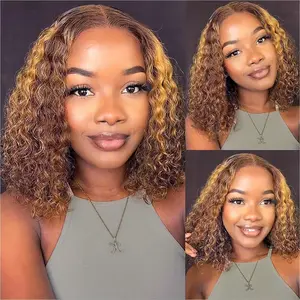 Wear and Go Glueless Wig Human Hair Pre Plucked Pre Cut 4/27 Highlight Ombre Bob Wig Human Hair Honey Blonde Deep Wave HD Lace Front Wig 13x4 Curly Closure Human Hair Wigs for Women 14 INCH
