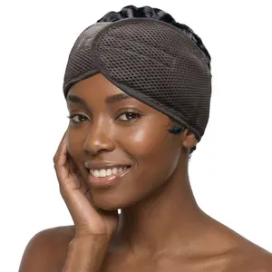 Donna Deluxe Foam Mesh Wrap - Olive Oil & Vitamin E Treated, Adjustable Velcro Hair Wrap for Women, Breathable Mesh & Soft Foam for Sleep/Styling, Black