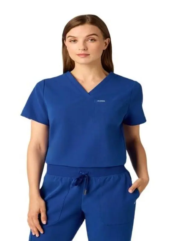 JAANUU Rhena Women's V-Neck Solid Short Sleeve Scrub Top, Essential 1-Pocket Classic Fit Uniform in UltraLAST 4-Way Stretch Polyester Fabric, Water-Repellent Antimicrobial Durable Workwear, Cold Wash Compatible