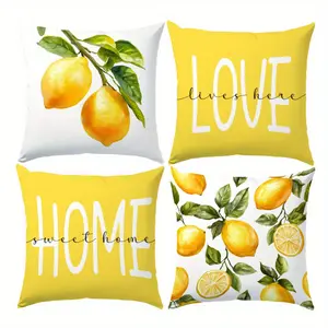 4pcs, Watercolor Lemon Print Pillowcase Set Patterned Four-Piece Set, (17.71in*17.71in/45cm*45cm) Home Comfort Decorative Cushion Cover for Living Room and Bedroom Sofa, Home Textile, Without Pillow Insert