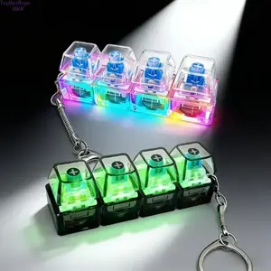 LED Light Up Mechanical Keyboard Fidget Clicker Keychain, Clear Sensory Finger Toy for ADHD Anxiety Autism, Portable Stress Relief Desk Toy for Home Office Travel, Addictive Calming Fidget for Focus, Fun Gift Idea for Teens Adults & Friends,summervibes