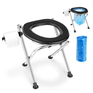 VEVOR Portable Toilet for Camping, 350 lbs Weight Capacity, Stainless Steel Foldable Camp Travel Toilet with Soft Seat for Adults, Suitable for Truckers, RV Travel, Camping, Road Trips, Outdoor Use