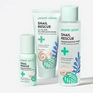 Snail Rescue Power Trio from Peach Slices: Blemish Busting Toner, All-in-One Oil Free Moisturizer, Intensive Serum