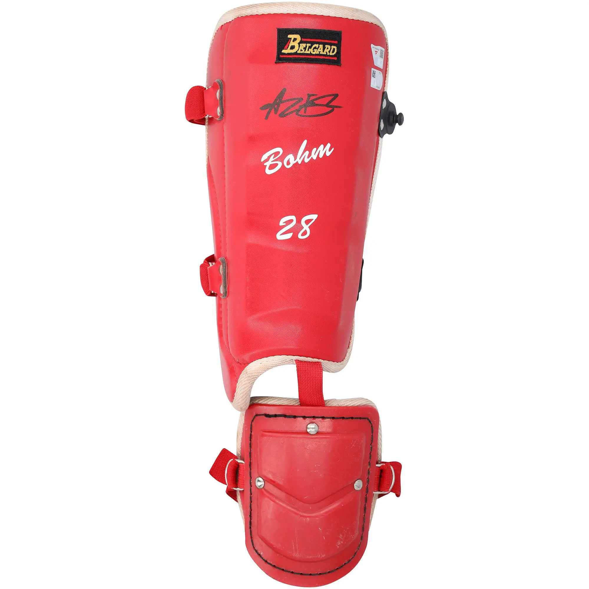 Alec Bohm Philadelphia Phillies Autographed Game-Used Red Belgard Leg Guard from the 2025 MLB Season - NF70450438 - Fanatics Authentic Certified