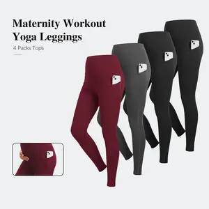 4 Packs Women's Maternity Leggings Over The Belly High Waisted Yoga Workout Pregnancy Pants Activewear For Women