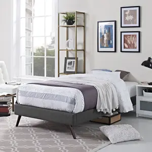 Modway Helen Twin Fabric Bed Frame with Round Splayed Legs in Gray
