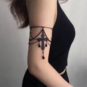 Dark Gothic Style Cross Chain Tassel Arm Bracelet Black Punk Arm Decoration Sweet Cool Personality Bangle