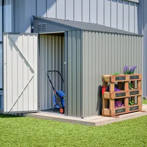 4' x 7' Lean-To Metal Storage Shed, Heavy-Duty Outdoor Garden & Bike Shed with Lockable Door, Easy Assembly Backyard Storage Solution