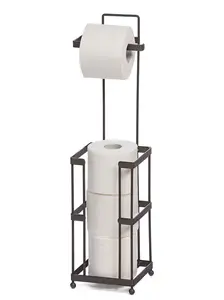 Mango Steam Free Standing Toilet Paper Holder Stand with Roll Storage - Rust Resistant, Space Saving for Small Spaces