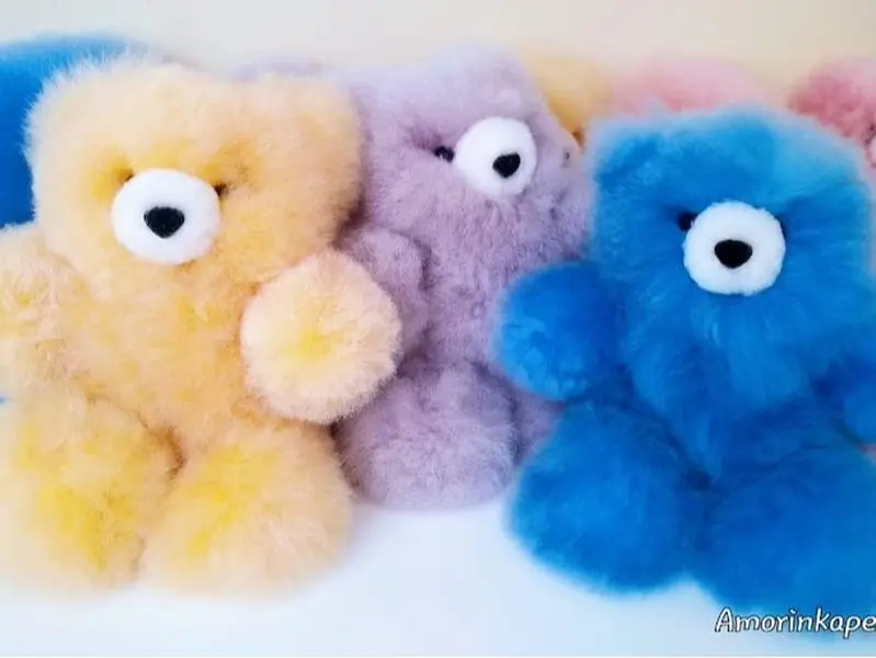 Rainbow Teddy Bears 9" approx. Made with 100% Baby Alpaca Fur- Made by hand in Peru
