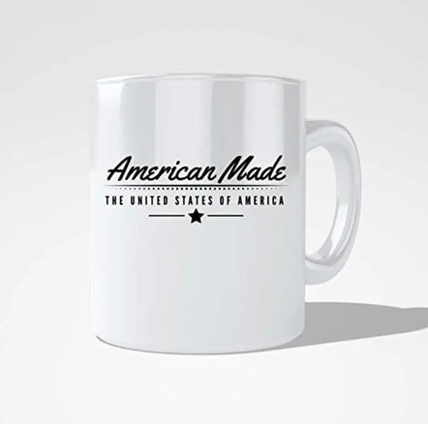 212 MAIN 11oz White Imprinted Text American Retro Mug - US Pride American-Made Kitchen Drinkware, American Retro Mugs