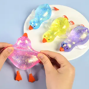 Explorinox 5.12*2.76inch Squeeze Glitter Random Colors Duck Stress Relief Toy Mini Stretchy Duck Fidget Toy Soft Animal Sensory Toy for Birthday Party Favors Anxiety Relief
