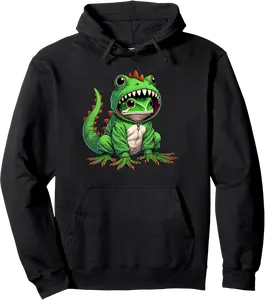 Frog Toad Wearing Dinosaur Costume Halloween Cosplay T-Rex Pullover Hoodie - Tomasleza Shop 52B0F277SM8R
