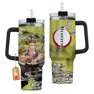 Gyomei Himejima Kimestu no Yaiba Demon Slayer Anime Custom Quencher 40oz Stainless Steel Tumbler With Handle HG, Gift for Anime fan, Perfect gift for him, for her