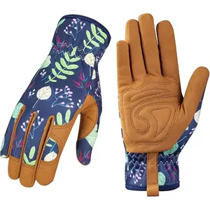 Leather Gardening Gloves for Women - Working Gloves for Weeding, Digging, Planting, Raking and Pruning