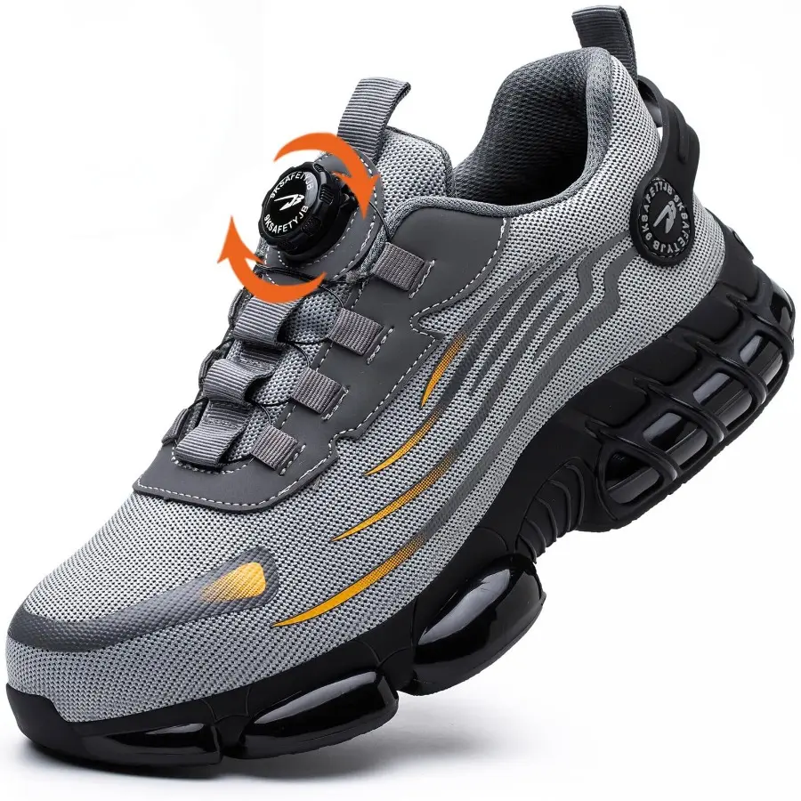 Men Work Safety Shoes Steel Toe Cap Rotating Button Comfort Breathable Sneakers